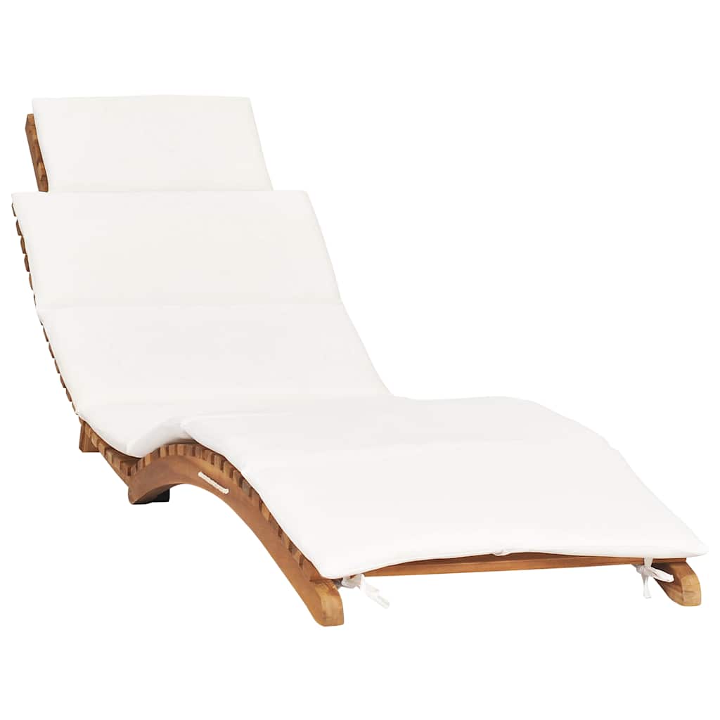 Sammenleggbar solseng med kremhvit pute heltre teak