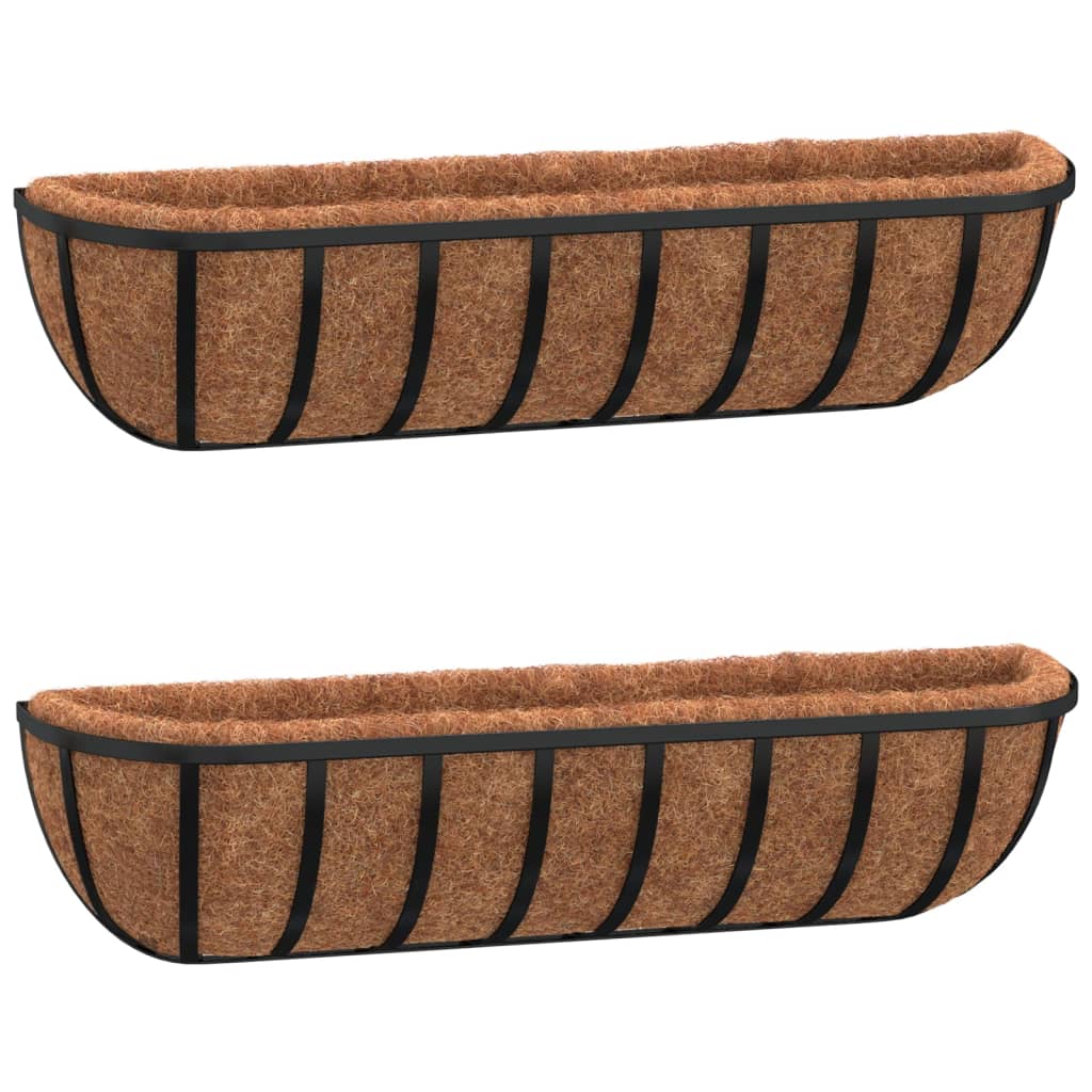Plantekasser 2 stk med kokosfiberinnlegg svart 61x19x16 cm stål