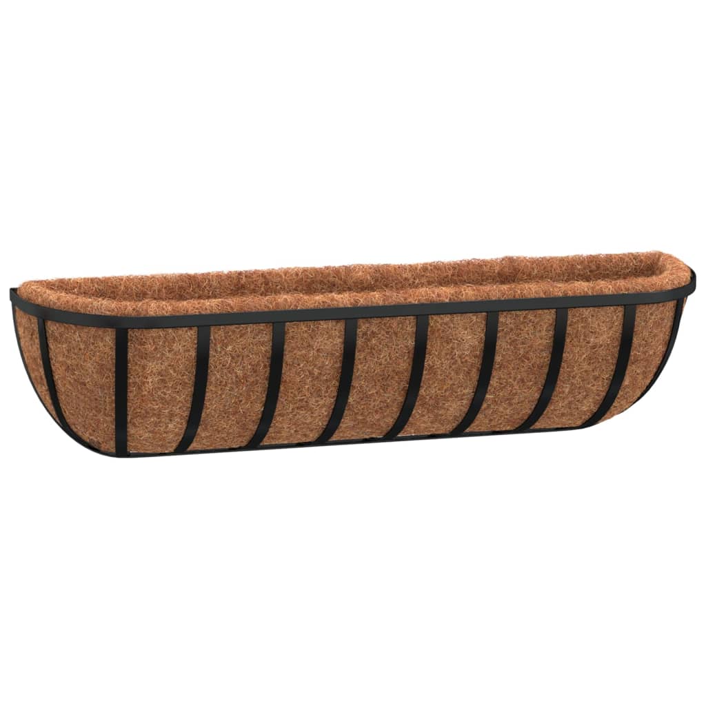 Plantekasser 2 stk med kokosfiberinnlegg svart 61x19x16 cm stål