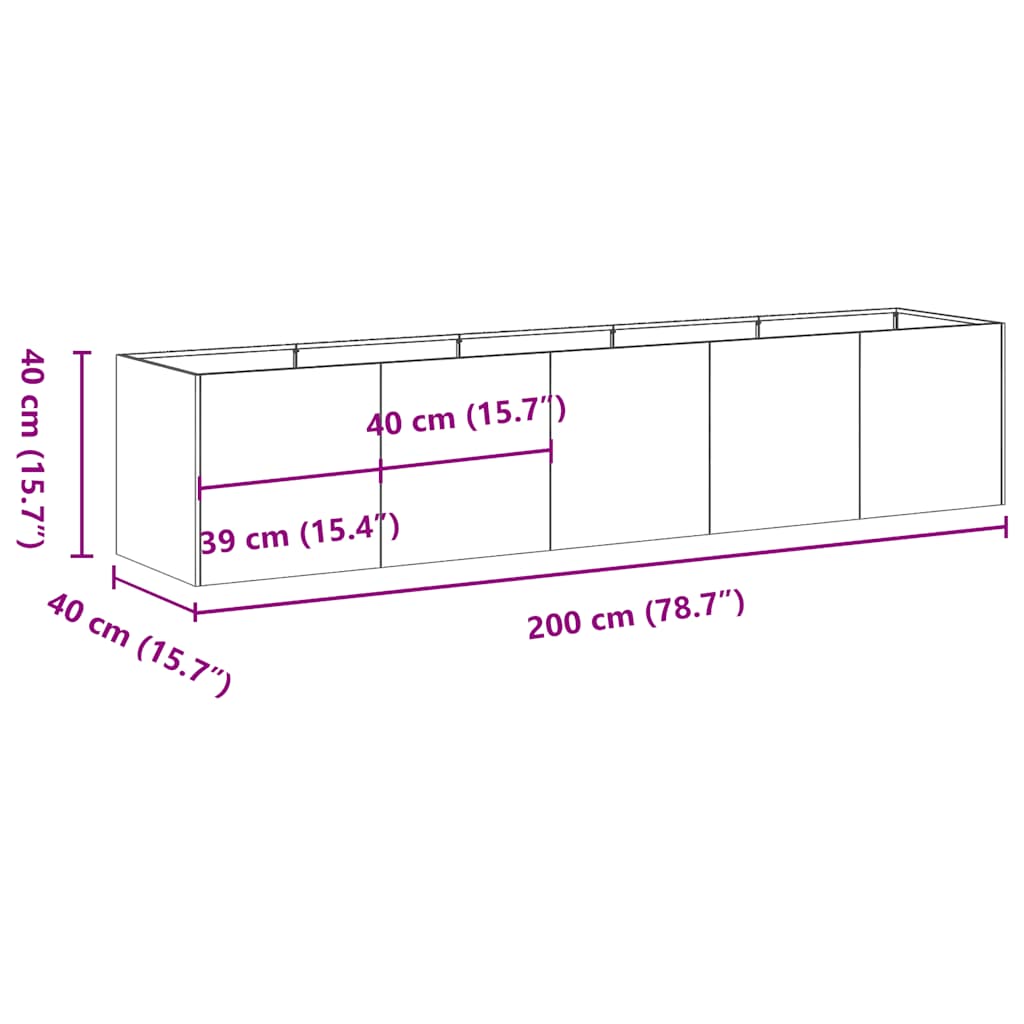 Plantekasse hvit 200x40x40 cm kaldvalset stål