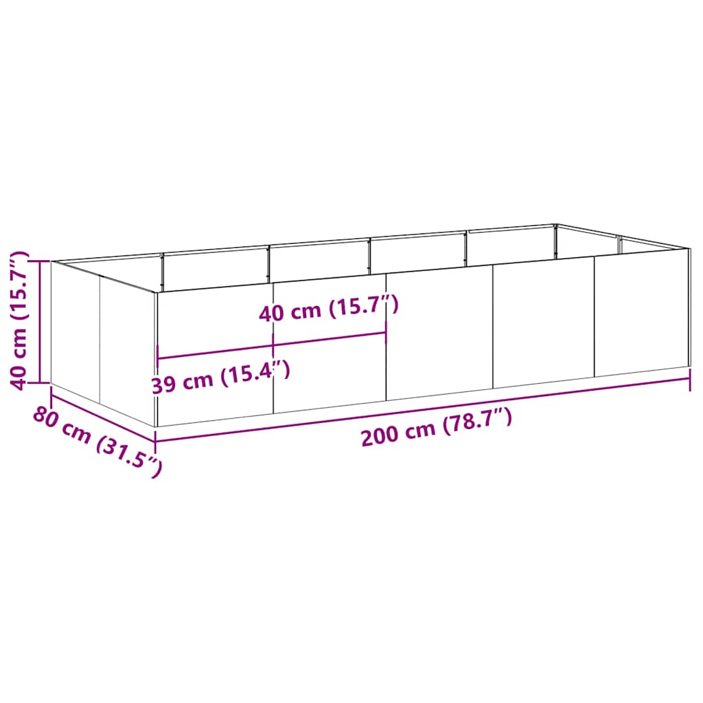 Plantekasse svart 200x80x40 cm stål