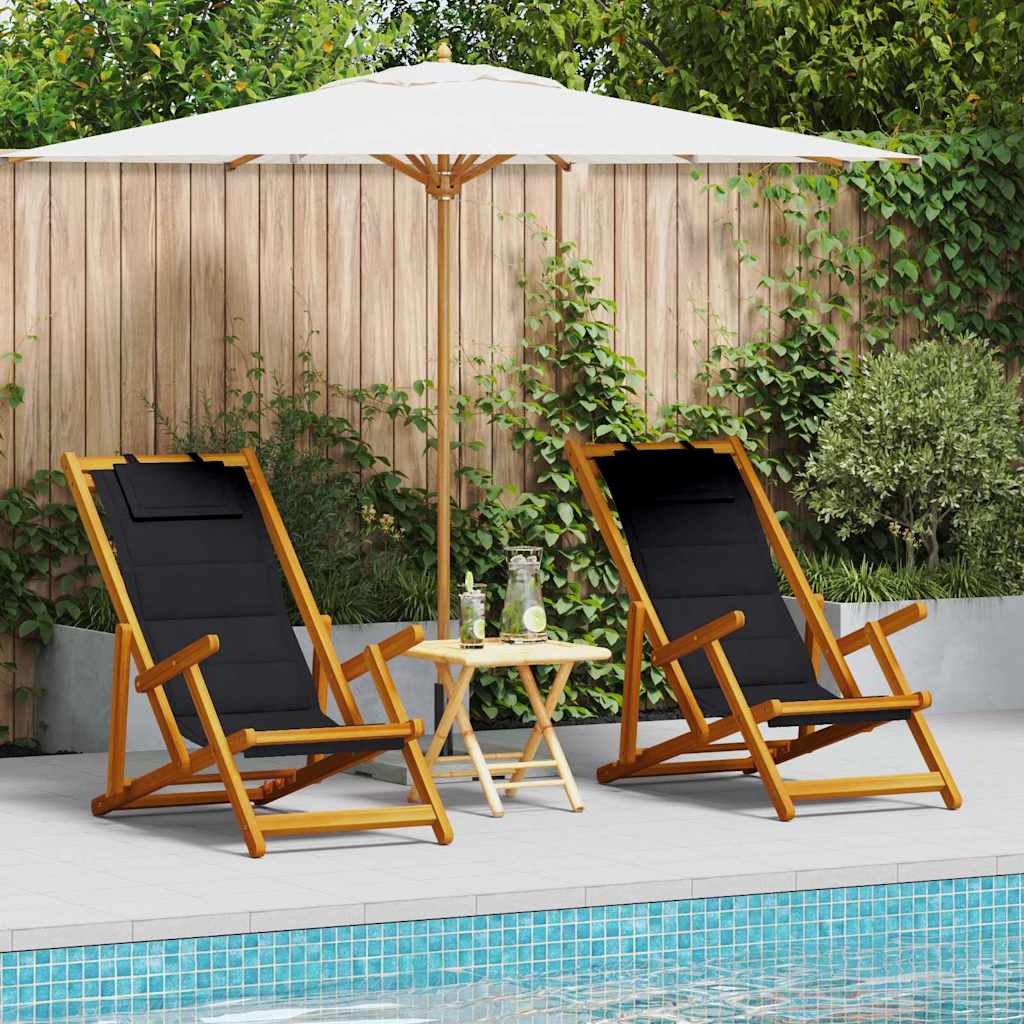 Strandstol 2 pcs Brun 61.5 x 123 x 82cm Massivt akasietre