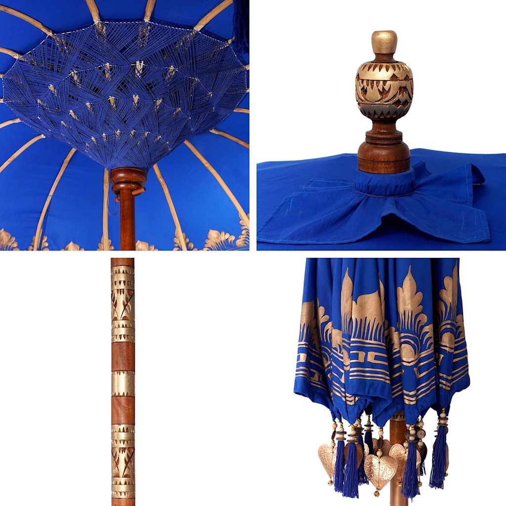 Balinesisk Parasol Blå (180-190) x 260 cm Bomull og solid tre