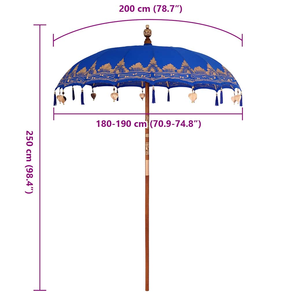 Balinesisk Parasol Blå (180-190) x 260 cm Bomull og solid tre