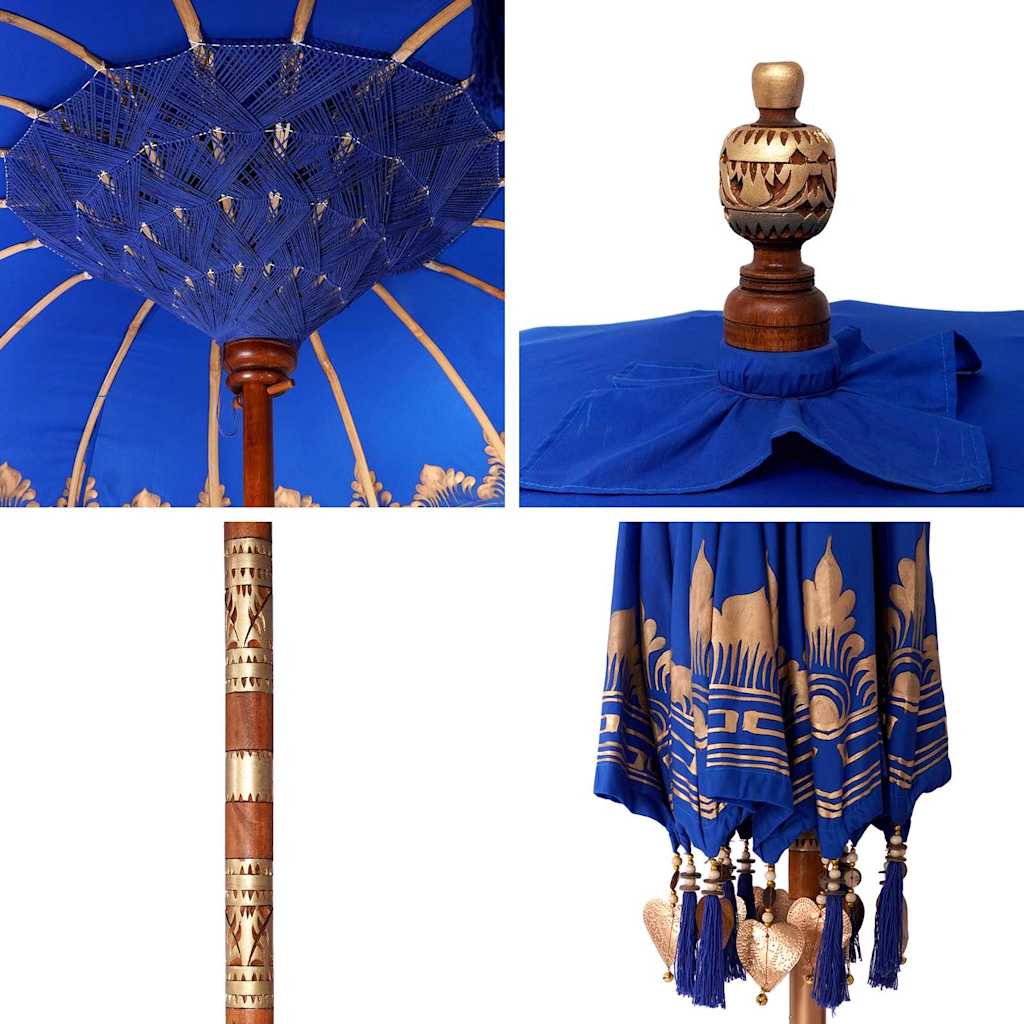 Balinesisk Parasol Blå (210-220) x 260 cm Bomull og solid tre