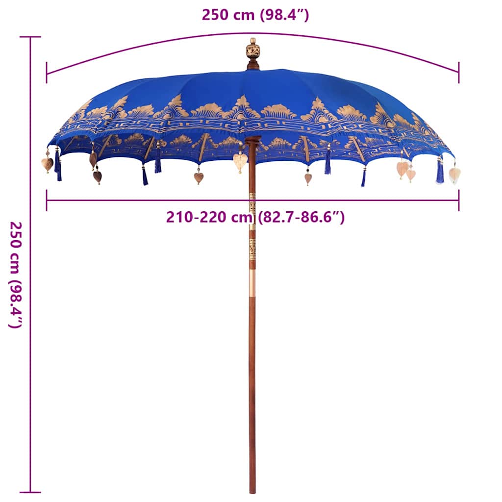 Balinesisk Parasol Blå (210-220) x 260 cm Bomull og solid tre
