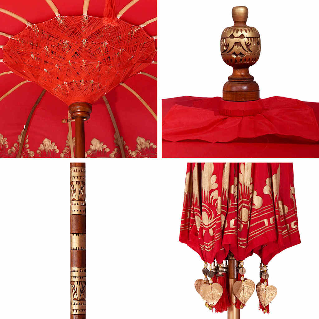 Balinesisk Parasol Rød (180-190) x 260 cm Bomull og solid tre