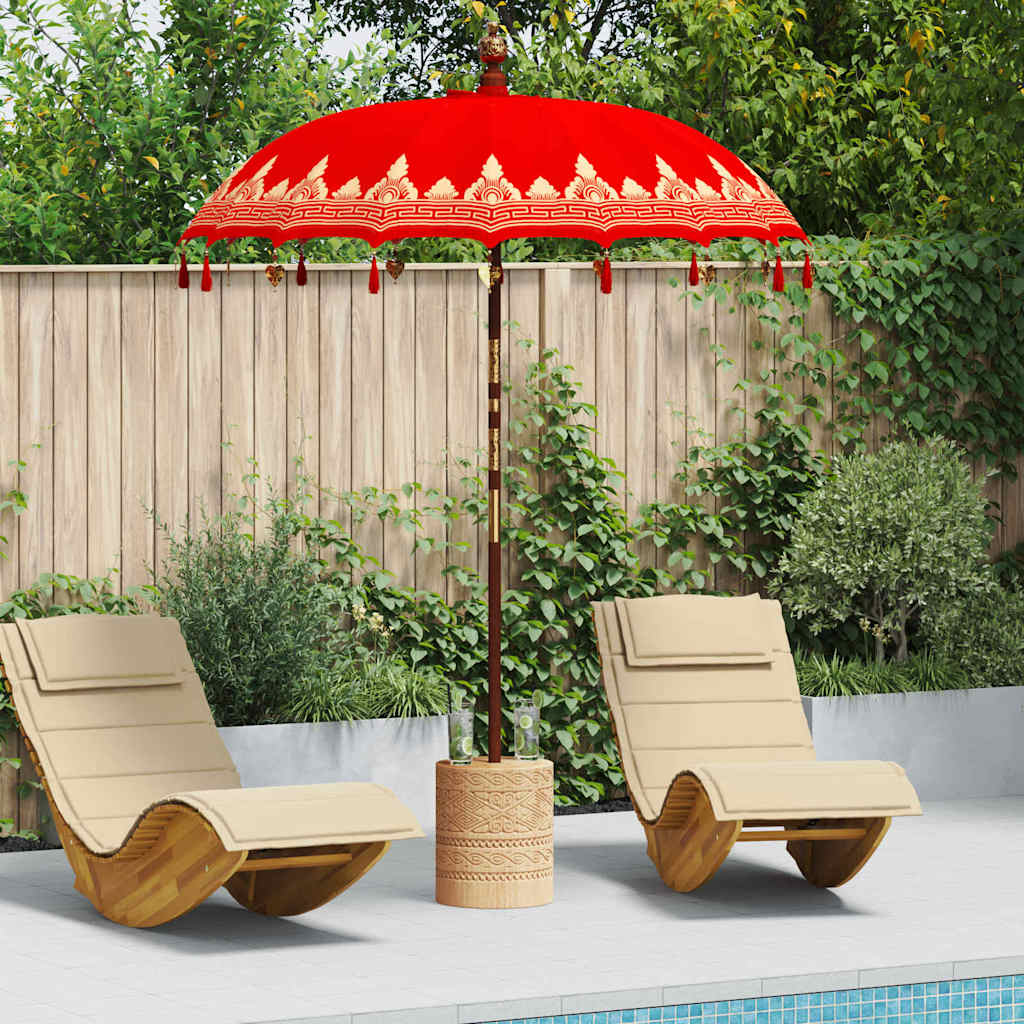 Balinesisk Parasol Rød (180-190) x 260 cm Bomull og solid tre