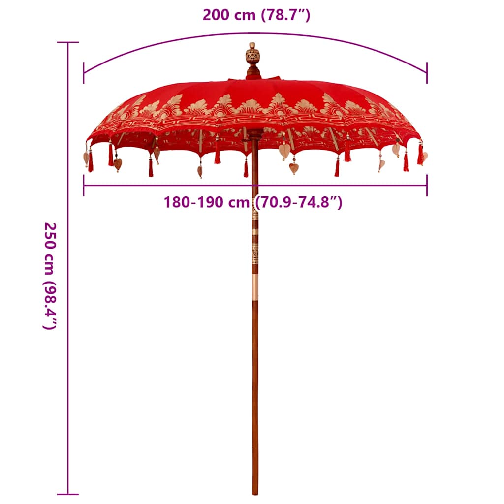 Balinesisk Parasol Rød (180-190) x 260 cm Bomull og solid tre
